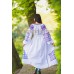 Boho Style Ukrainian Embroidered Maxi Dress White with Purple/Blue Embroidery